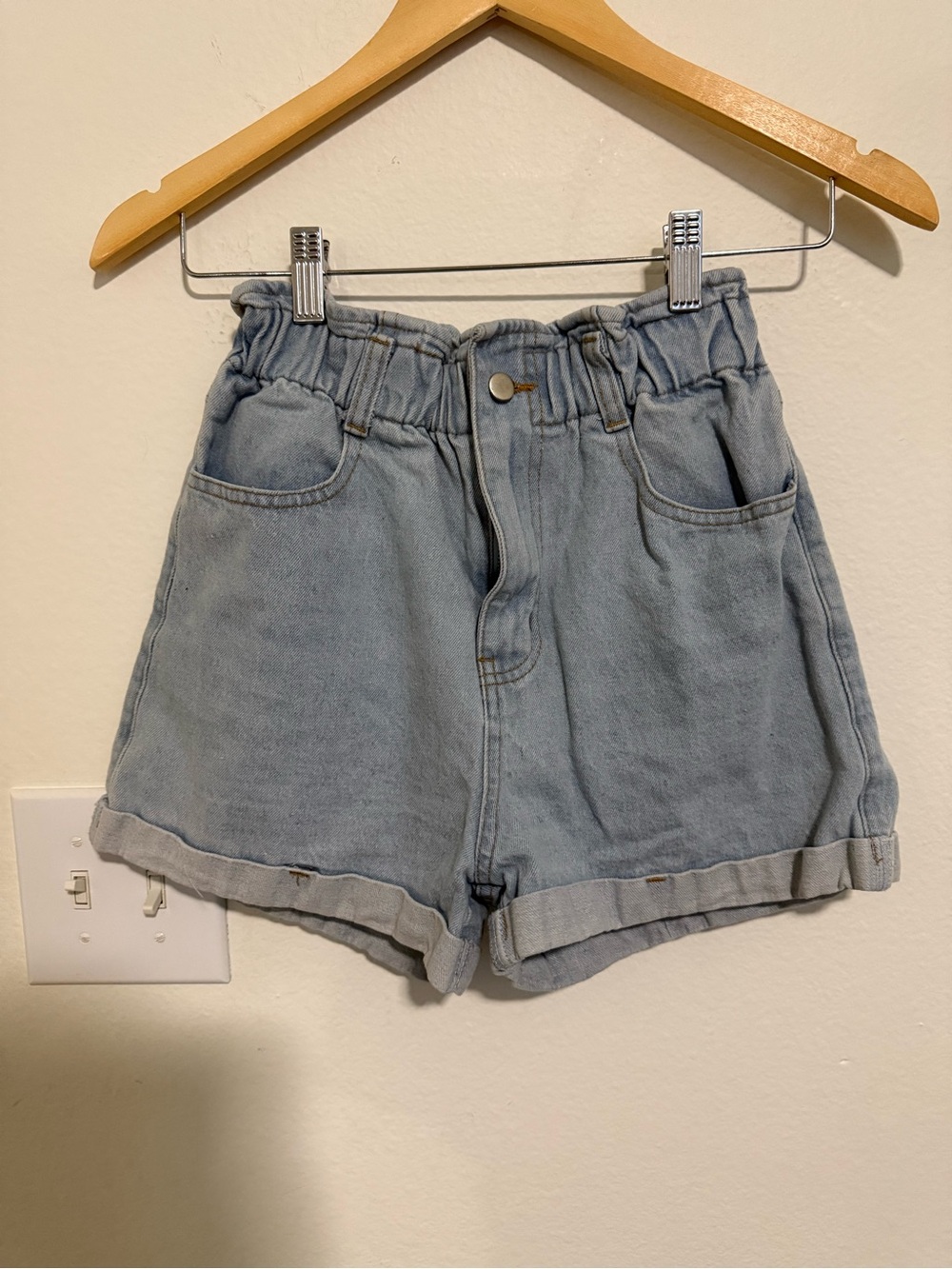 Wild Honey Paperbag Waist Light Blue Denim Shorts